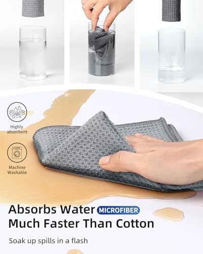 MR.SIGA Waffle Pattern Cleaning Cloths, Reusable Absorbent Microfiber Cleaning Cloths, Lint Free Microfiber Kitchen Towels, 6 Pack, Gray, 11.8 x 11.8 inch