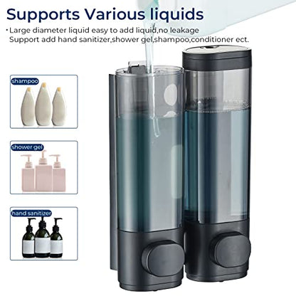 Pollock Shampoo and Conditioner Dispenser Wall Mounted, Shower Soap Dispenser 2 Chamber No Drill, Shampoo Dispenser for Shower, Body Wash Dispenser for Bathroom, Large Capacity, (Black 2 Chamber) - color: Black 2 Chamber