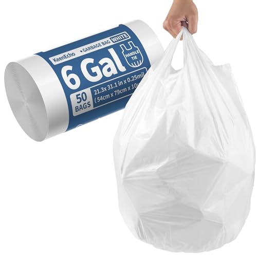 Small Trash Bags with Handles (1.2/2/2.6/3/4/5/6/8/13 Gallon) - Ocean Plastic Upcycling - Plastic Garbage Bags, Can Bin & Waste Basket Liner for Kitchen, Bathroom, Office&Pets 6 Gal 50 Count