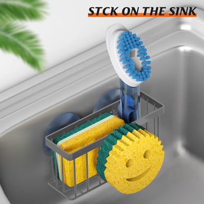 MURLONG Sponge Holder Smiley Face,Sink Caddy for Kitchen Sink,Sponge Holder with 2 PCS Suction Cups/1 PCS Adhesive Strips,Designed for Sponge,Soap,Dish Brush,Scrubber-Charcoal Gray - color: Charcoal Gray