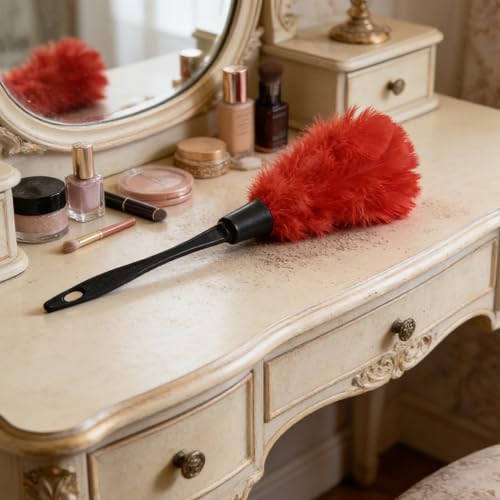 Turkey Plumage Duster with Non-Slip Handle Large Microfiber Head for Dusting Ceiling Fans Blinds Furniture and Corners Reusable Cleaning Tool 13.77In