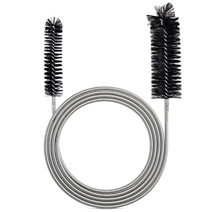 RayTour Extra-Thick Drain Brush with Stronger Spring - 67-Inch Flexible Pipe Cleaning Tool - Dual Bristle Heads - Ideal for Curved Pipes and Slim Holes – Black - style: Two Heads with Stronger Spring