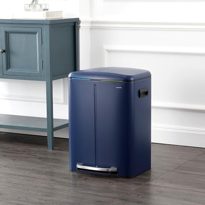 happimess HPM1005J Marco Rectangular 10.6-Gallon Double Bucket Trash Can with Soft-Close Lid, Denim Blue, Fingerprint Resistant, Modern, Minimalistic for Home, Kitchen, Office, Bedroom, Bathroom - color: Denim Blue