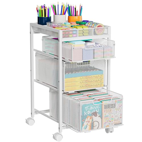 Rolling Utility Cart with 3 Drawers, Craft Organizer and Storage with DIY Divider, Lockable Wheels, Multi-Functional Storage for Art Supplies, Store for Brushes & Paints & Artifacts,White - color: White, size: 3 Drawers