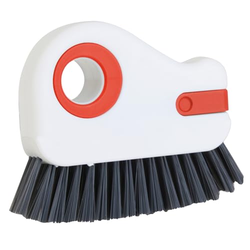 2 in 1 Groove Cleaning Brush, Grout Cleaner Tool & Multifunction Window Track Cleaner (with Hidden Scraper or Mini Dustpan) – for Glass Door Tracks, Window Sills, Sliding Doors (Orange) - color: Orange
