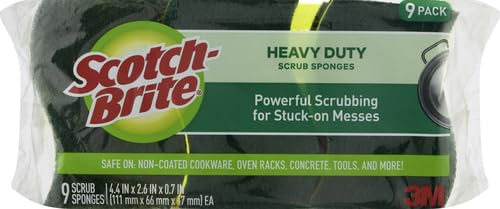 Scotch-Brite Heavy Duty Scrub Sponge, 9 Kitchen Sponges for Tough Messes, Lasts 3X Longer, Best for Cast Iron Skillets & Outdoor Grills, Flexible, Durable & Strong (Pack of 5) - size: 9 Scrub Sponges (Pack of 5)