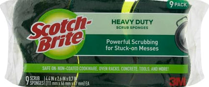 Scotch-Brite Heavy Duty Scrub Sponge, 9 Kitchen Sponges for Tough Messes, Lasts 3X Longer, Best for Cast Iron Skillets & Outdoor Grills, Flexible, Durable & Strong (Pack of 5) - size: 9 Scrub Sponges (Pack of 5)