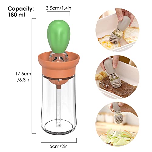 Oil Dispenser with Brush - 2 Pack Glass Olive Oil Dispenser Bottle with Basting Brush for Cooking Frying Baking Kitchen 180ml, T-OB21 Blue+Green - color: Blue+Green