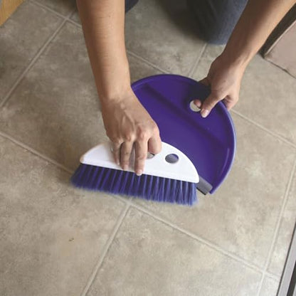 Camco Lightweight Portable Travel Dust Pan and Whisk Broom with Hanger Hole, for RVs, Campers, Campsites, and Dorm Rooms, Blue