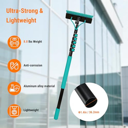 Water Fed Pole Kit, 27FT Solar Panel Cleaning Pole with Extendable Handle, 180° Rotatable Brush Head & 65.6FT Hose, Household & Outdoor Window Cleaner Tool for Caravan Solar Panel Deck - size: 27FT