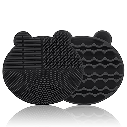 Silicon Makeup Brush Cleaner Mat with Brush Drying manual Make up cleaner cleanser machine Cosmetic Cleaning Pad+Makeup Dry Cleaned Quick Color Removal Sponge Scrubber Tool(Black) - color: New Black