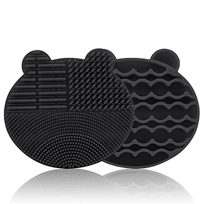 Silicon Makeup Brush Cleaner Mat with Brush Drying manual Make up cleaner cleanser machine Cosmetic Cleaning Pad+Makeup Dry Cleaned Quick Color Removal Sponge Scrubber Tool(Black) - color: New Black