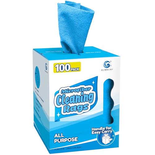 GLIMGLINT Shop Towels, 100 Pack Blue Reusable Paper Towels, Lint-Free, Ultra Absorbent Microfiber Towels for Home, Kitchen, Car, Garage or Shop, Cleaning Rags, 11" x 9" - color: Blue