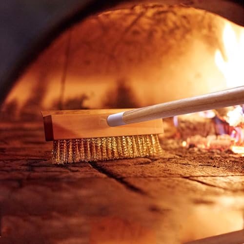 Pizza Oven Brush 41-Inch Long Wood Handle Brass Bristles with Steel Scraper, Outdoor Pizza Oven Accessories - size: 41 Inch Long