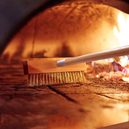 Wood Brush Head with Steel Scraper 9.6 Inch Pizza Oven Brush Brass Bristles Replacement Brush Head - size: 9.8 Inch
