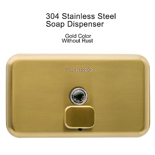 Wall Mounted Hand Soap Dispenser Bathroom, 1200ml 40oz Commercial Stainless Steel Liquid Soap Dispenser Wall Mount (Horizontal Gold) - color: Horizontal Gold