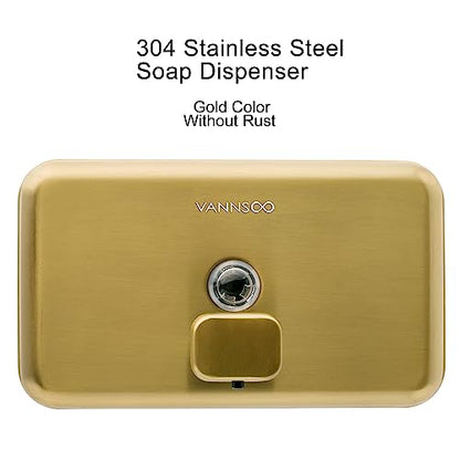 Wall Mounted Hand Soap Dispenser Bathroom, 1200ml 40oz Commercial Stainless Steel Liquid Soap Dispenser Wall Mount (Horizontal Gold) - color: Horizontal Gold