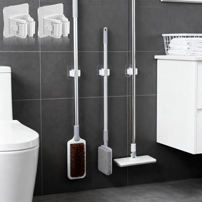 4 Pcs Mop and Broom Holder Wall Mount, Peel and Stick Mop Hanger Hooks, No-Drill Hanging Broom Organizer Storage for Bathroom Kitchen Laundry Room Garage Garden