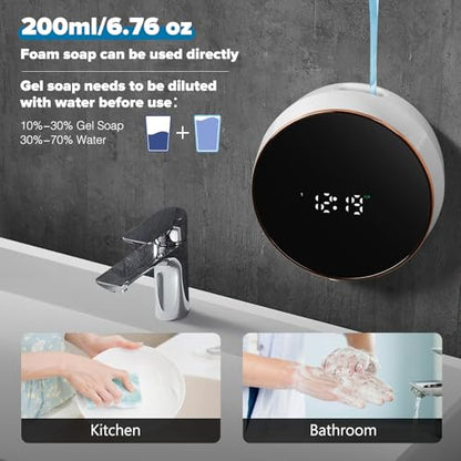 Automatic Soap Dispenser Foam Bathroom: Wall Mount Rechargeable Touchless Adjustable Auto Smart Electric Plastic White Foaming Soap Dispenser with Clock - Kitchen - Hand Dish Lotion Couple Kids - color: Foam White