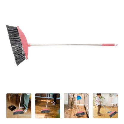Ciieeo Heavy-Duty Broom, Stainless Steel Broom with Long Handle Floor Sweeping Brooms Wide Angle Outdoor Brooms for Shower Cleaning Patio Kitchen Grout Pink