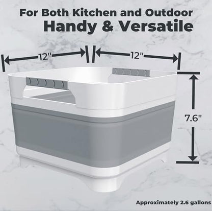 GIMWA 2.6 Gallon Collapsible Wash Basin - Large Capacity Portable Dish Tub with Drain Plug for Baby Bottles, RV Camping Kitchen, Space-Saving Foldable Sink (Gray) - color: Gray
