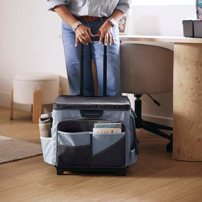 Mobile Folding Utility Cart with Canvas Storage Organizer Bag, Rolling Cart, Black/Grey - color: Black/Grey