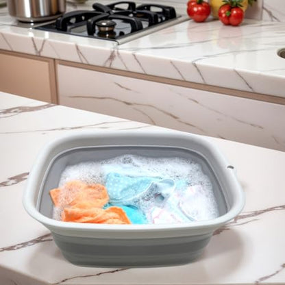 SAMMART 9.45L (2.5 Gallon) Collapsible Tub - Foldable Dish Tub - Portable Washing Basin - Space Saving Plastic Washtub (Grey, M) - color: M. Grey, size: Medium