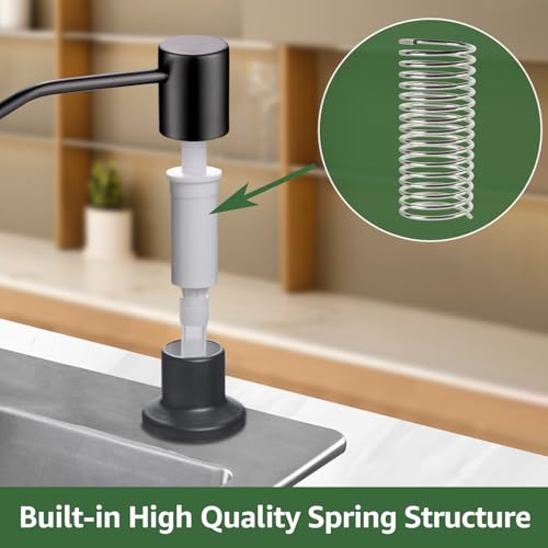 Dish Soap Dispenser for Kitchen Sink, Built in Sink Soap Dispenser Matte Black, Countertop Soap Dispenser Stainless Steel Pump with 47" Extension Tube kit, No Need to Fill Little Bottle Again - color: Matte Black