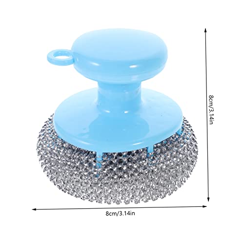 FRCOLOR 5-Piece Metal Scrubber Set with Short Handle Random Color for Pot and Pan Cleaning Heavy Duty Dish Cleaning Brush Kitchen Scouring Tool