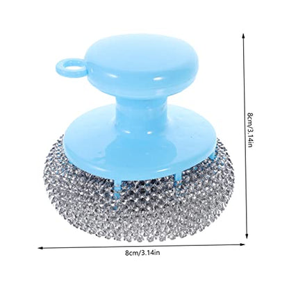 FRCOLOR 5-Piece Metal Scrubber Set with Short Handle Random Color for Pot and Pan Cleaning Heavy Duty Dish Cleaning Brush Kitchen Scouring Tool