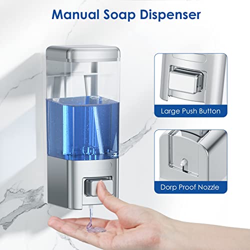 Manual Soap Dispenser, 17oz/500ml Wall Mount, Large Capacity Kitchen Bathroom Hand Soap Dispenser, Commercial Refillable Shampoo Shower Gel Lotion Dispenser, Chrome - color: Chrome 500ml