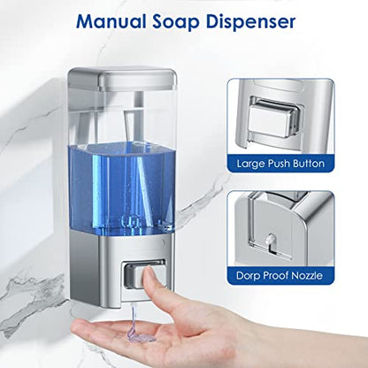 Manual Soap Dispenser, 17oz/500ml Wall Mount, Large Capacity Kitchen Bathroom Hand Soap Dispenser, Commercial Refillable Shampoo Shower Gel Lotion Dispenser, Chrome - color: Chrome 500ml
