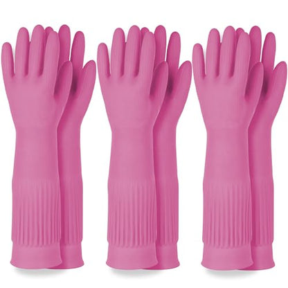 DABOGOSA Mamison 2 Pairs Reusable Waterproof Household Dishwashing Cleaning Rubber Gloves, Non-Slip Kitchen Glove (Pink, XL (Pack of 3)) - color: Pink, size: XL (Pack of 3)