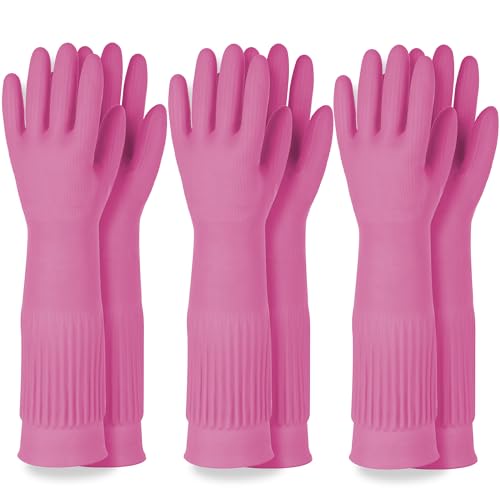 DABOGOSA Mamison 2 Pairs Reusable Waterproof Household Dishwashing Cleaning Rubber Gloves, Non-Slip Kitchen Glove (Pink, XL (Pack of 3)) - color: Pink, size: XL (Pack of 3)