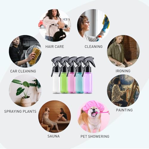 TANSHINE Small Spray Bottle 50ml, Travel Size Mini Mist Water Spray Bottles, Portable Hand Sanitiser Alcohol Fine Spray Bottle, Plastic Refillable Empty Face Mister Spray Bottles with Clip, 2oz/5pcs - color: Colourful2