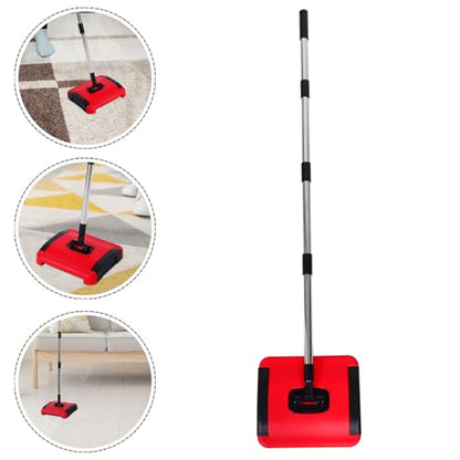 OUNONA Hand Push Floor Sweeper Manual Carpet Sweeper with Adjustable Height Multi-Surface Cleaning for Home Use Lightweight Handheld Carpet Cleaner with Stainless Steel and Pp Design