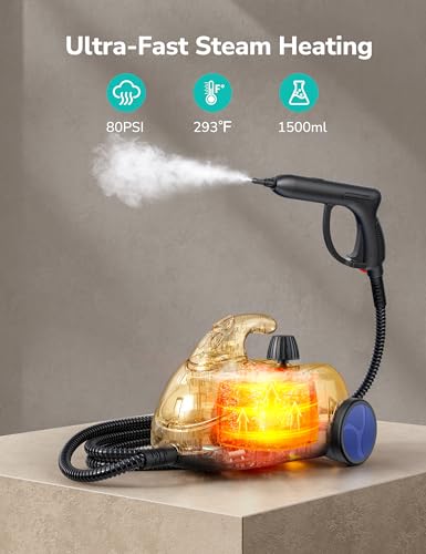 Steam Cleaner, 293°F 58 PSI Powerful Multipurpose Handheld Steam Mop for Home, Built-in Storage, 21 Attachments, 50Oz Capacity, Heavy Duty Canister Steamer for Carpet, Floor, Car, Tile, Crack