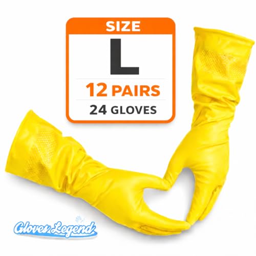 Yellow Household Kitchen Cleaning Dishwashing Reusable Gloves - Medium & Small - color: Yellow Latex -12 Pairs