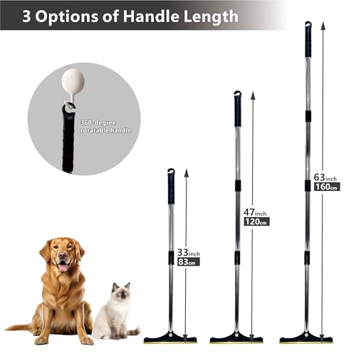 Premium Stainless Steel Pet Hair Removal Carpet Rake | Reusable Adjustable Pet Fur De-Shedding Tool for Carpets, Rugs, Upholstery & Auto Mats | Long Extendable Handle, Heavy-Duty Construction (Black) - color: Black