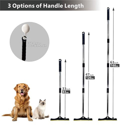Premium Stainless Steel Pet Hair Removal Carpet Rake | Reusable Adjustable Pet Fur De-Shedding Tool for Carpets, Rugs, Upholstery & Auto Mats | Long Extendable Handle, Heavy-Duty Construction (Black) - color: Black