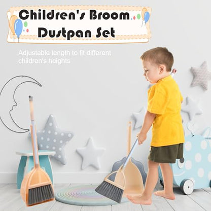 Mini Broom with Dustpan for Kids,Little Housekeeping Helper Set (White+Sky Blue) - color: White+sky Blue