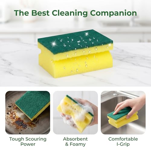 10pcs Dual-Sided Yellow & Green Cleaning Sponges - Super Absorbent, Non-Scratch Durable Polyurethane Sponges for Kitchen, Bathroom, Multi-Surface Household Cleaning