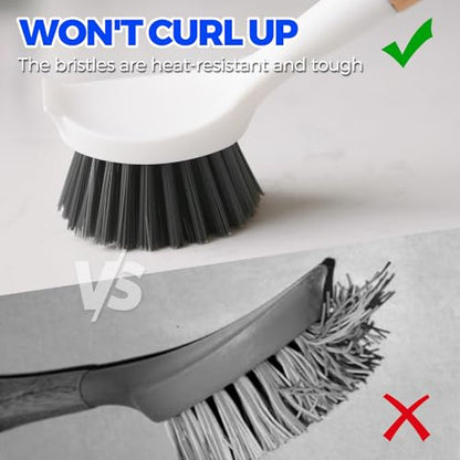 Holikme 3 Pack Cast Iron Brush and Scraper with Bamboo Handle – Skillet Scrubber with Tough Nylon Bristles, Kitchen Cleaner for Cleaning Skillet, Grill Pan, Black - color: Black