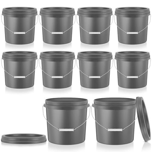 Tioncy 10 Pcs 2 Gallon Plastic Bucket with Lid Heavy Duty 2 Gallon Bucket Pail with Lid Handle for Storage Container Home Household Cleaning (Grey) - color: Gray