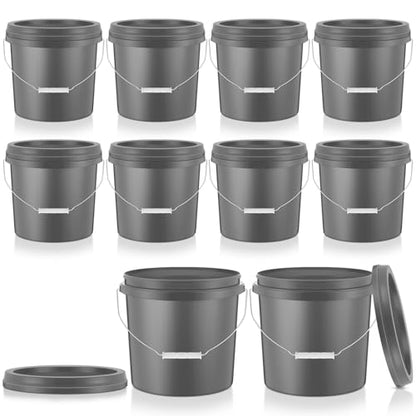 Tioncy 10 Pcs 2 Gallon Plastic Bucket with Lid Heavy Duty 2 Gallon Bucket Pail with Lid Handle for Storage Container Home Household Cleaning (Grey) - color: Gray