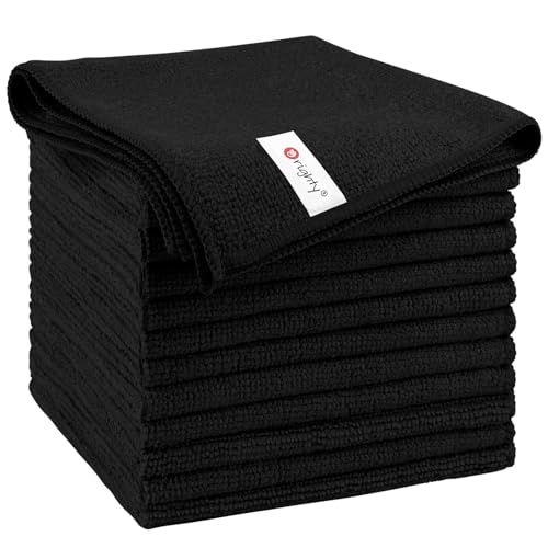 Orighty Microfiber Cleaning Cloth, 12 Pack Microfiber Towels for Cars, Highly Absorbent Car Cleaning Supplies, Lint Free Cloths Clean Rags for Car Care, House, Kitchen, 12x11 inch, Black - color: Black, size: Pack of 12