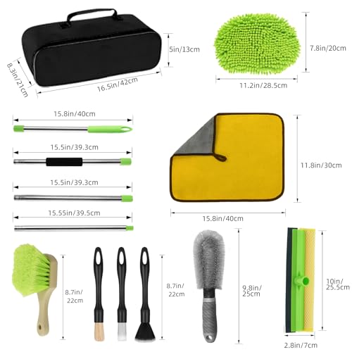62" Car Wash Brush with Long Handle, Car Wash Kit Include Microfiber Cleaning Mop, Wheel Brush, Windshield Window Squeegee, Towel, Detail Brush, Storage Bag, for Cleaning Cars, RV, Truck, Boat - size: 15 Pack