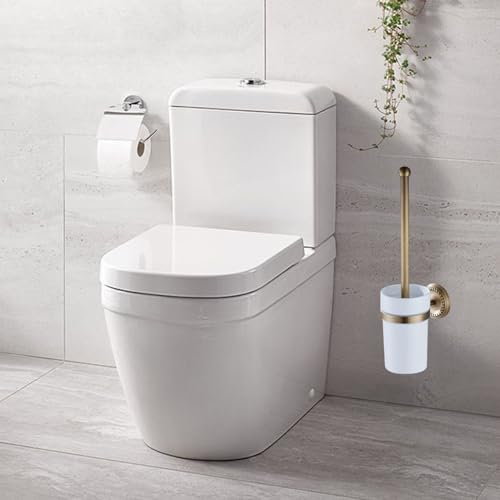 Toilet Brush and Holder Set 14.6in Brass Antique Wall Mounted Toilet Brush with Ceramic Cup Elegant Bathroom Essentials Bowl Cleaners Bowl and Holder