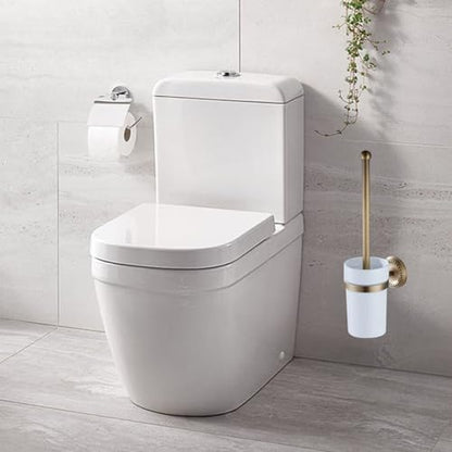 Toilet Brush and Holder Set 14.6in Brass Antique Wall Mounted Toilet Brush with Ceramic Cup Elegant Bathroom Essentials Bowl Cleaners Bowl and Holder