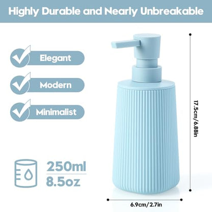 Small Soap Dispenser for Bathroom and Kitchen, Modern Farmhouse Striped Style Plastic Hand Soap Dish Soap Dispenser with Pump Light Blue - color: Light Blue